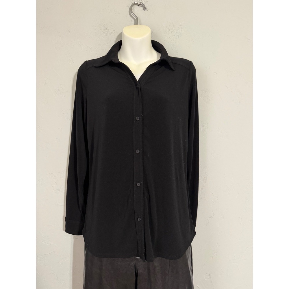 ADRIANNA PAPELL Black Button Up Long Sleeve Shirt Women Size S